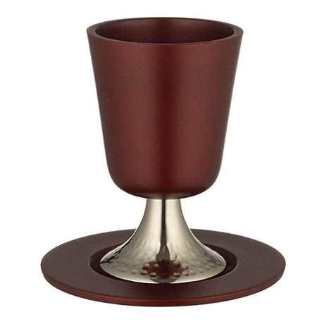 Aluminum Kiddush Cup 11 cm with Saucer - Dark Red