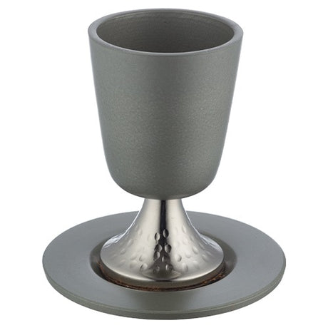 Aluminum Kiddush Cup 11 cm with Saucer - Silver