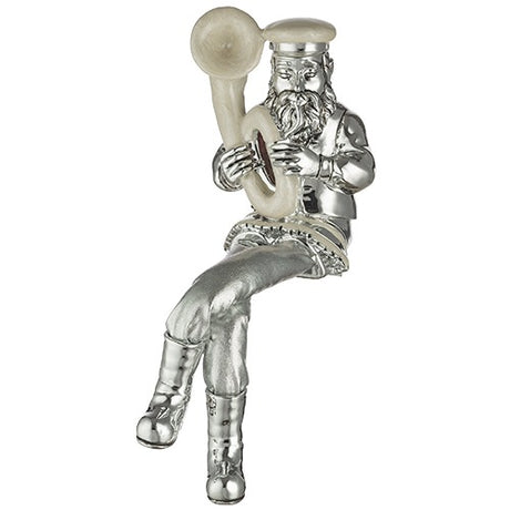 Polyresin & Beige Enamel Sitting Hassidic Figurine with Cloth Legs - Tuba Player