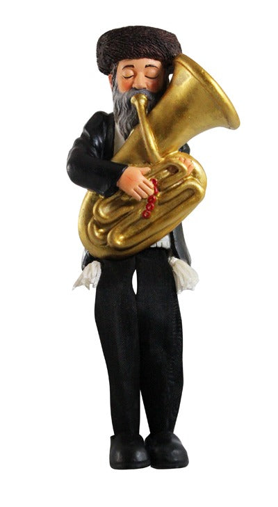 Black Polyresin Sitting Hassidic Figurine With Black Cloth Legs 16 Cm- Tuba Player