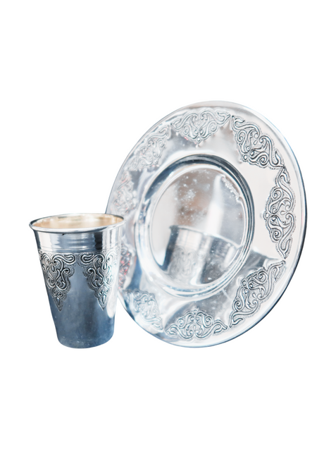 Kiddush set cup With Tray Silver Dipped