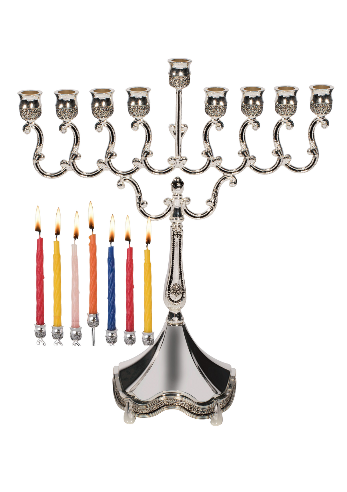 Chanukah Set includes Menorah Silver Plated Small & 44 colored Candles