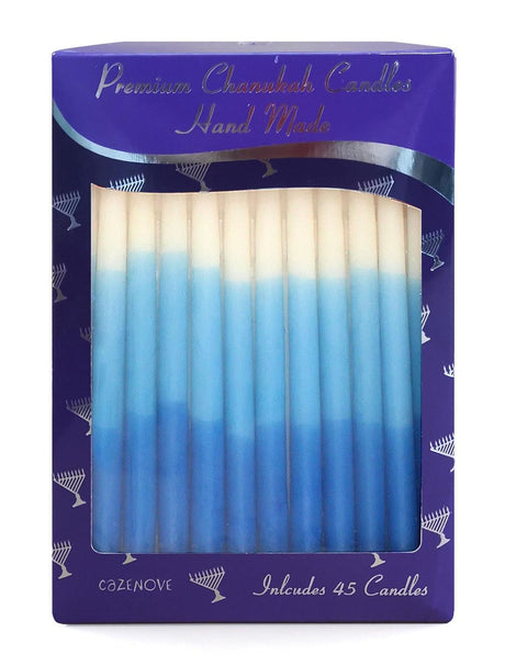 Premium Hanukkah Candles, Blue & White Ombre, 45 Pack, 14cm