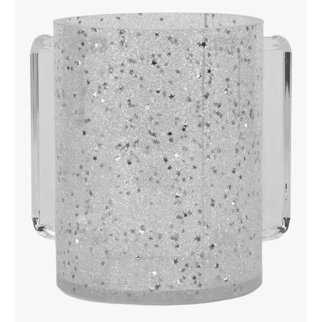 Acrylic Wash Cup With Silver Glitter And Stars - Clear Handles