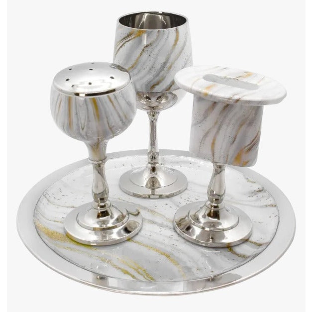 Aluminum Havdalah Set White & Gold