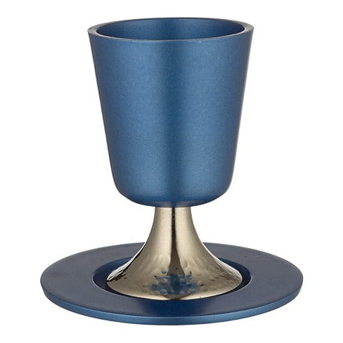 Aluminum Kiddush Cup 11 cm with Saucer - Blue