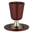 Aluminum Kiddush Cup 11 cm with Saucer - Dark Red