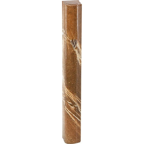 Aluminum Mezuzah 10cm- 3d Marble Pattern In Brown