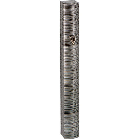 Aluminum Mezuzah 15 cm-3D Metallic Gray & Black Striped Design- Special profile, Metal "Shin"