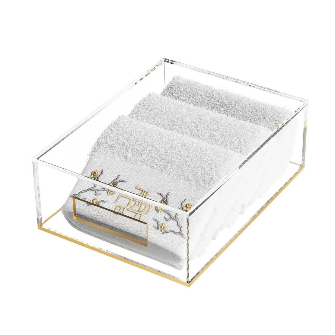 Lay-Flat Towel Box with Golden Branch Towels