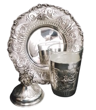 Kiddush cup with tray and lid silver Silver Diped