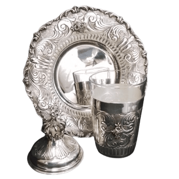 Kiddush cup with tray and lid silver Silver Diped