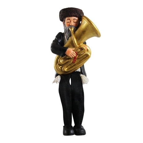 Black Polyresin Sitting Hassidic Figurine With Black Cloth Legs 16 Cm- Tuba Player