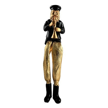 Black Polyresin Sitting Hassidic Figurine With Golden Cloth Legs 18 Cm- Clarinet Player