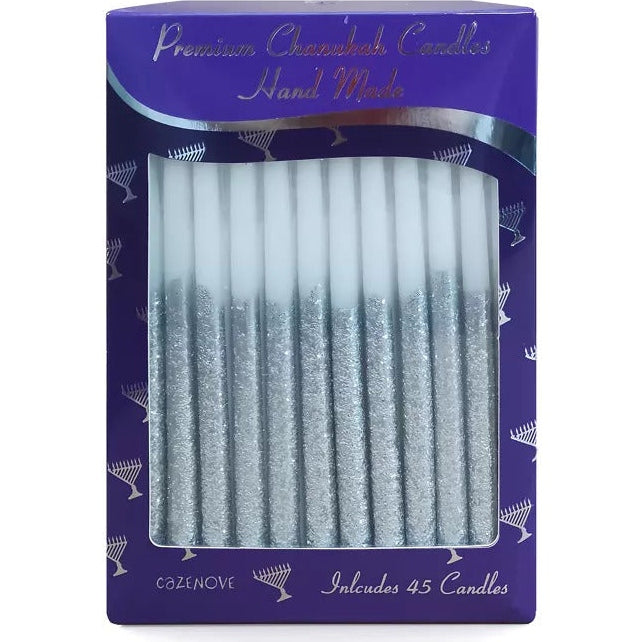 Chanukah Candles glittered silver & white