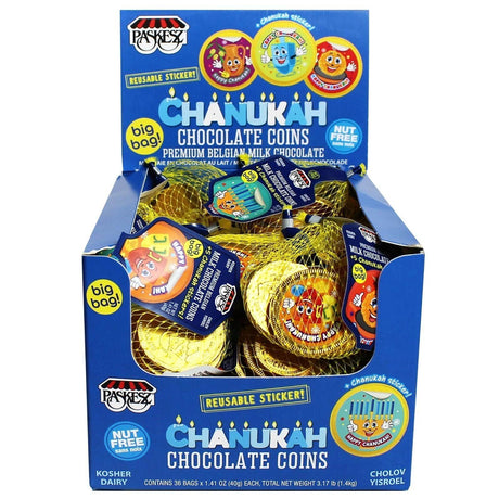 Choc. Coins Big Bag Milk Chanukah Gold + 5 Stickers 36 x 40 gr.