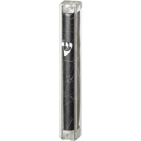 Clear Plastic Mezuzah 15 cm with Rubber Plug- Black Marble