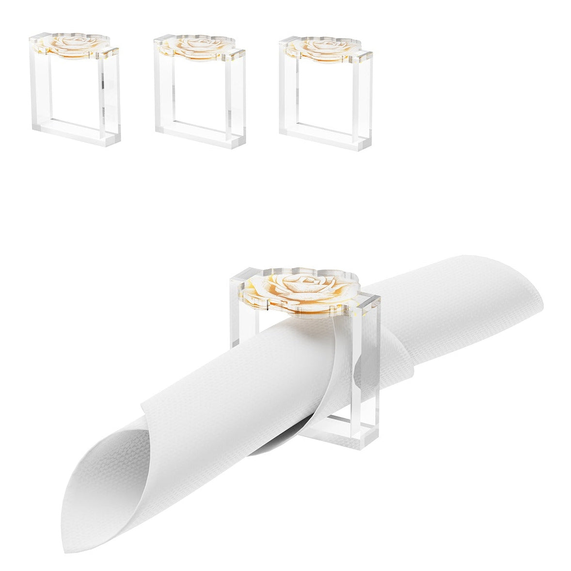 CREAM ROSE NAPKIN RINGS SET OF 4