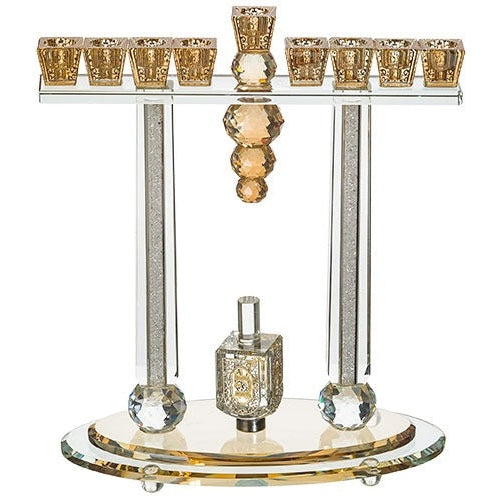 Crystal Menorah 31*27 cm with Metal Plaque and Stones