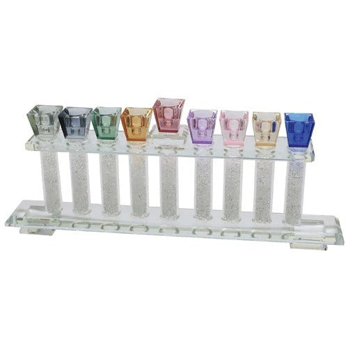 Crystal Menorah With Multicolored Branches And Stones