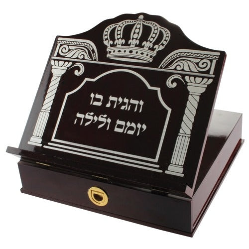 Dark Brown Shtender 39x35 cm with Drawer, Gray Print