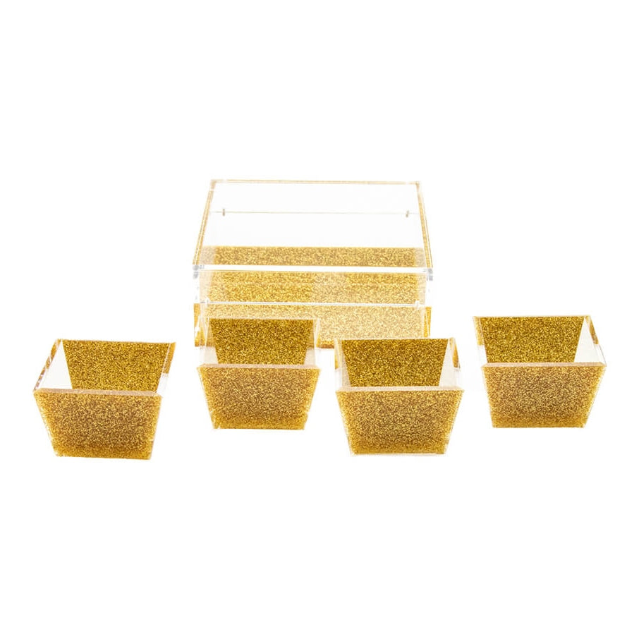 Dip Dish With Magnetic Lid Gold Glitter 4 dishes