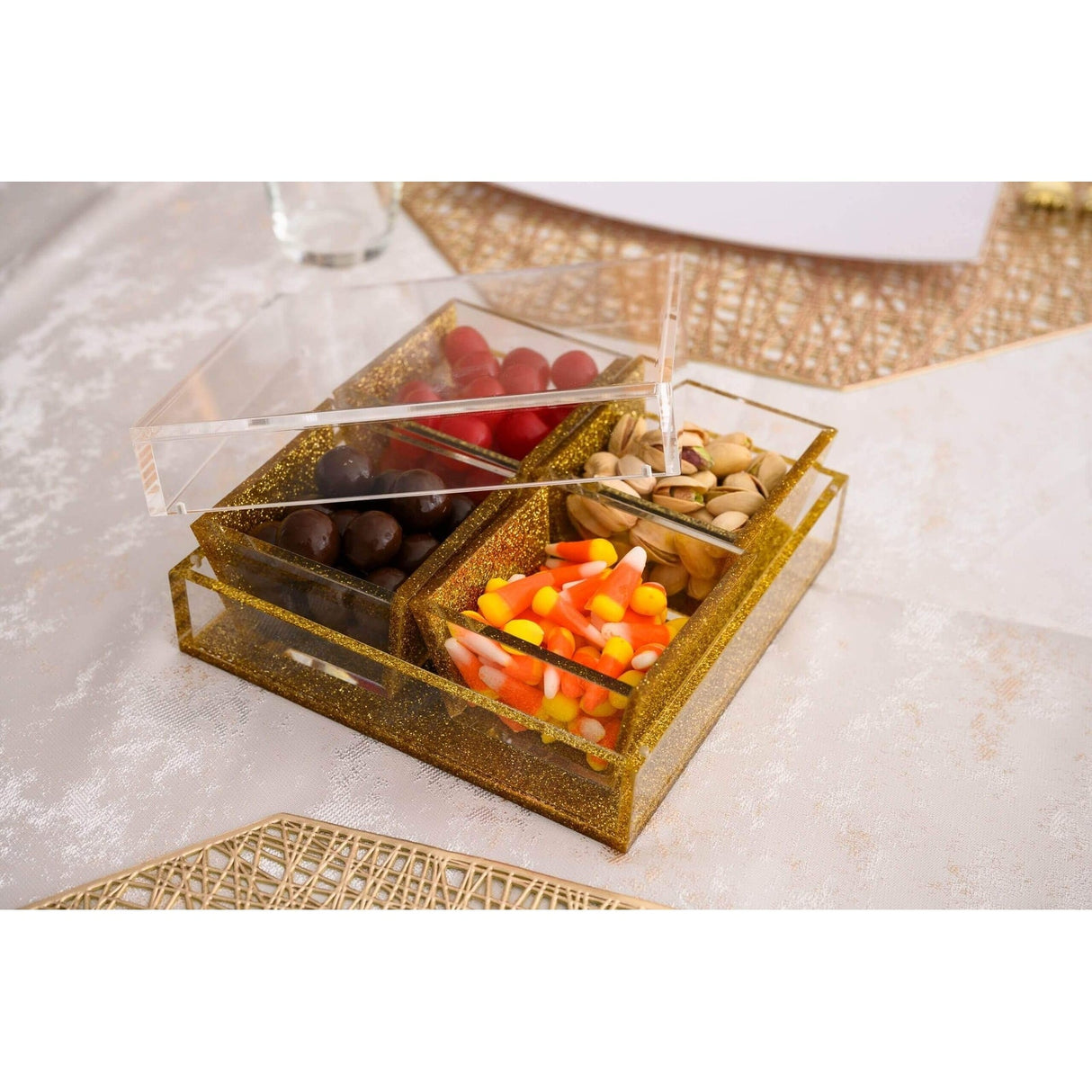 Dip Dish With Magnetic Lid Gold Glitter 4 dishes