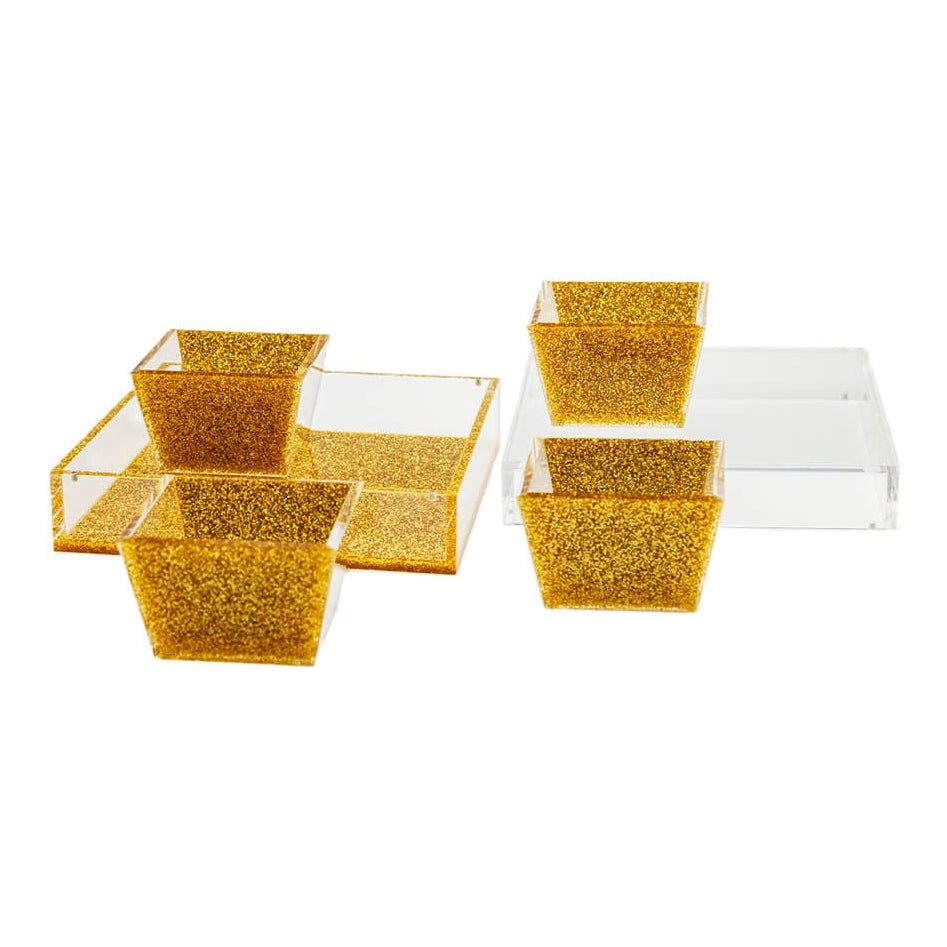 Dip Dish With Magnetic Lid Gold Glitter 4 dishes