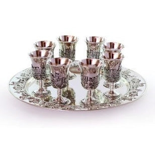 EIGHT Liqueur GLASSES & TRAY JERUSALE DECORATION