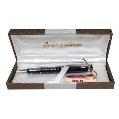 Elegant Black Pen Inscribed With Silver "physician's Prayer" With "jerusalem" Design 13.5 Cm- Hebrew