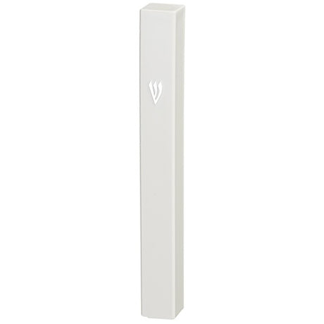 White Plastic Mezuzah with Rubber Cork 10 cm