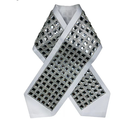 Atarah for Tallit with transparent square Сrystal on white satin