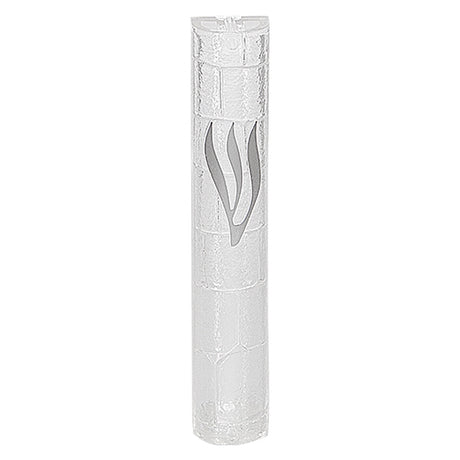 Plastic Transparent Mezuzah with Rubber Cork 15 cm- "The Kotel" with Silver Shin
