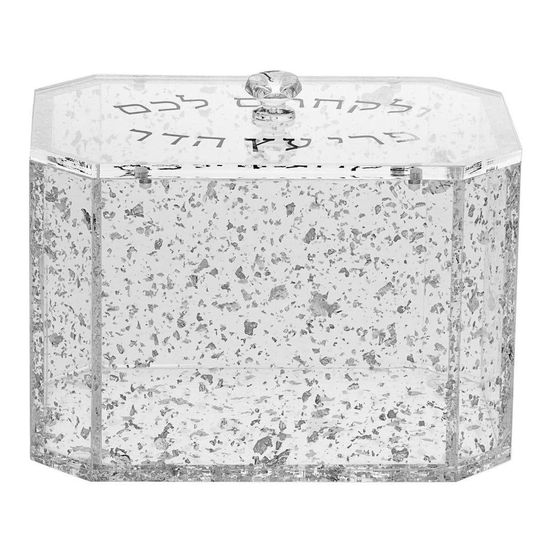 Ethrog Box Lucite Flakes Silver