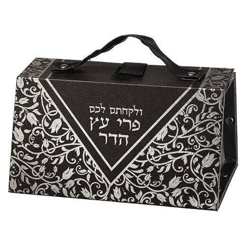 Faux Leather Etrog Box 11*19*13 with Silver Print n2