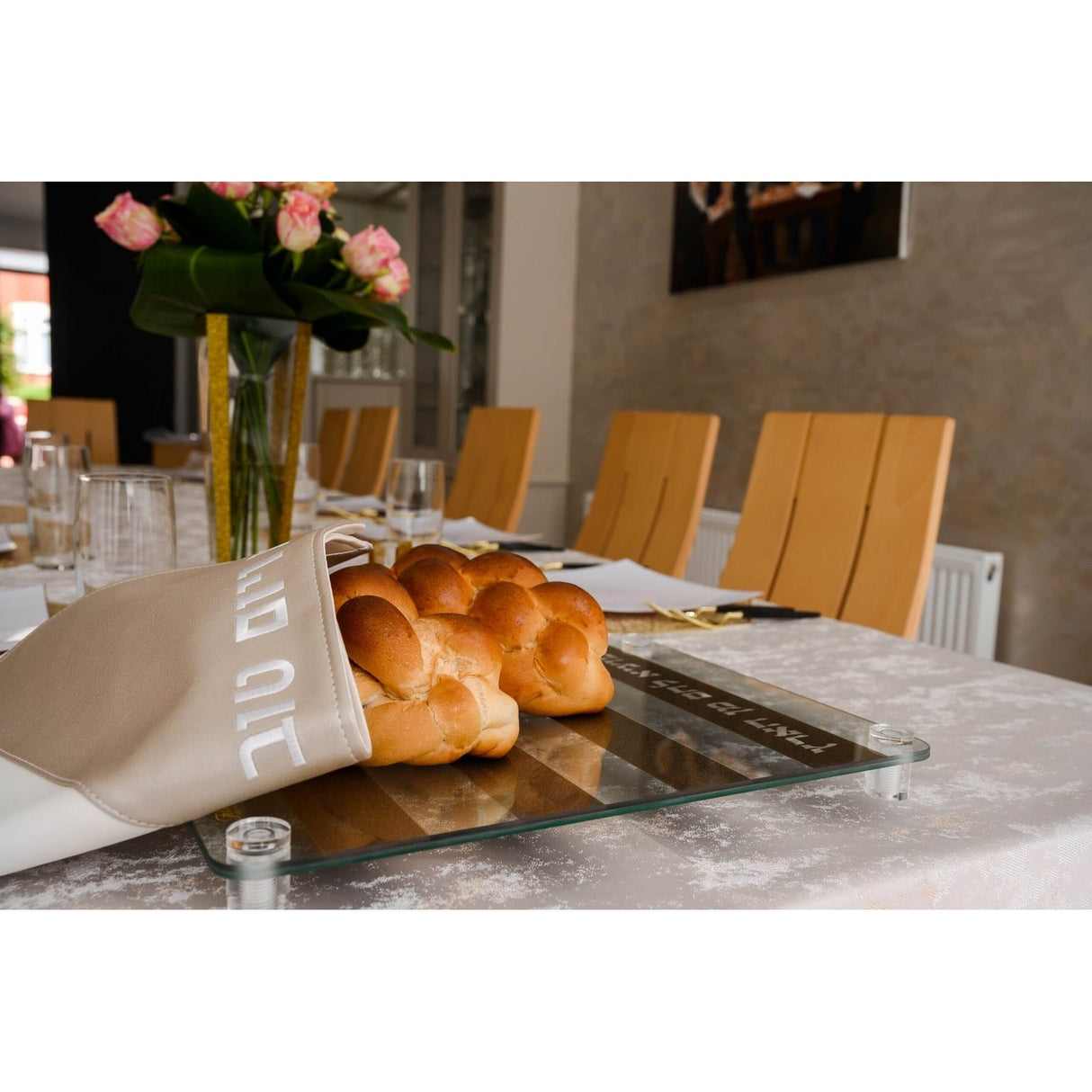 Glass Challah Board - Gold