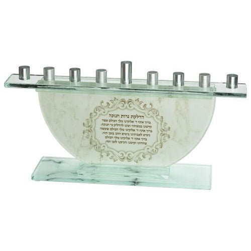 Glass Menorah for Candles with Silver Branches 10X27 cm