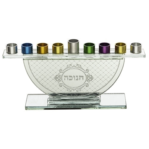 Glass Menorah for Oil with Colorful Branches 11.5X26 cm