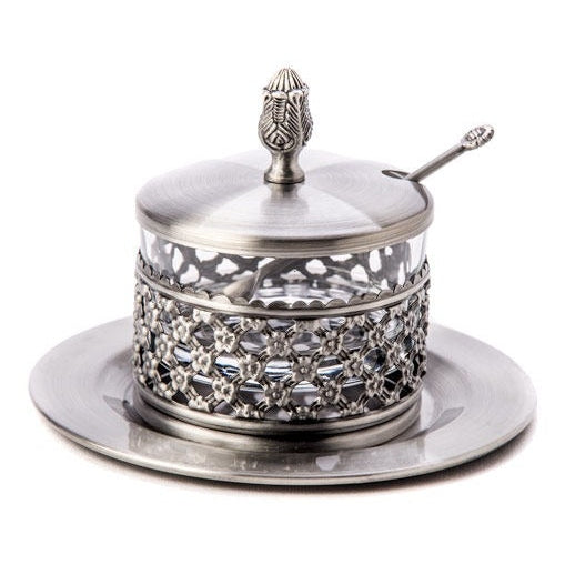 Honey Dish Silver Plated with tray and spoon