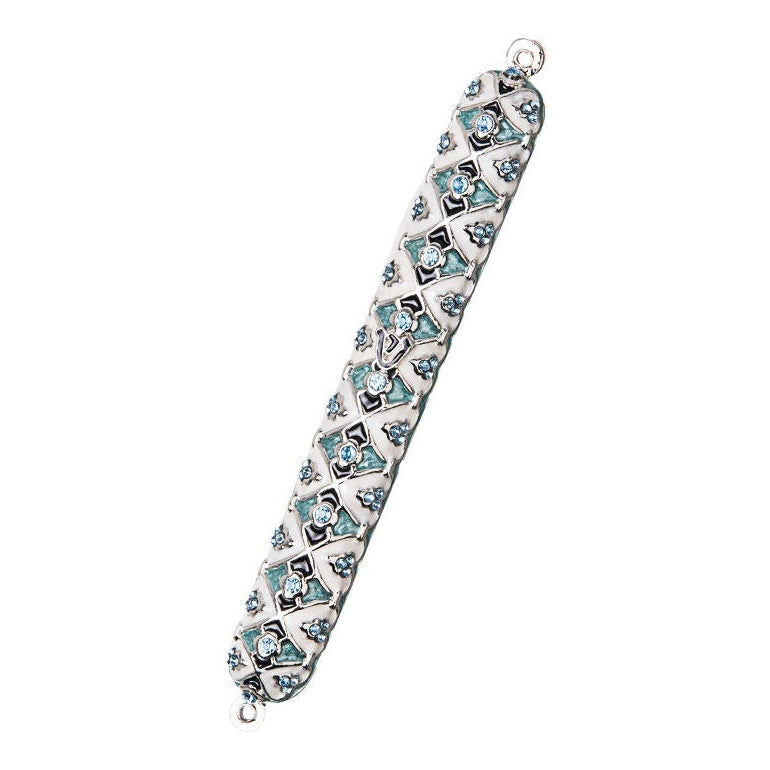 JEWELED WHITE/BLUE MEZUZAH CASE