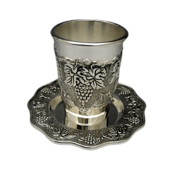 KIDDUSH CUP GRAPE DESIGN WITH TRAY