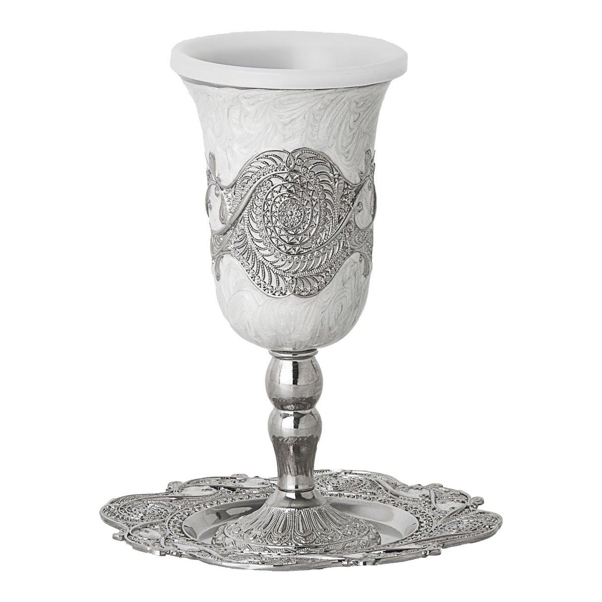 Kiddush Cup On Base Enamel With Tray