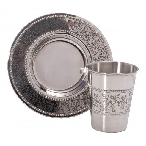 Kiddush Cup & Tray - Stainless Steel