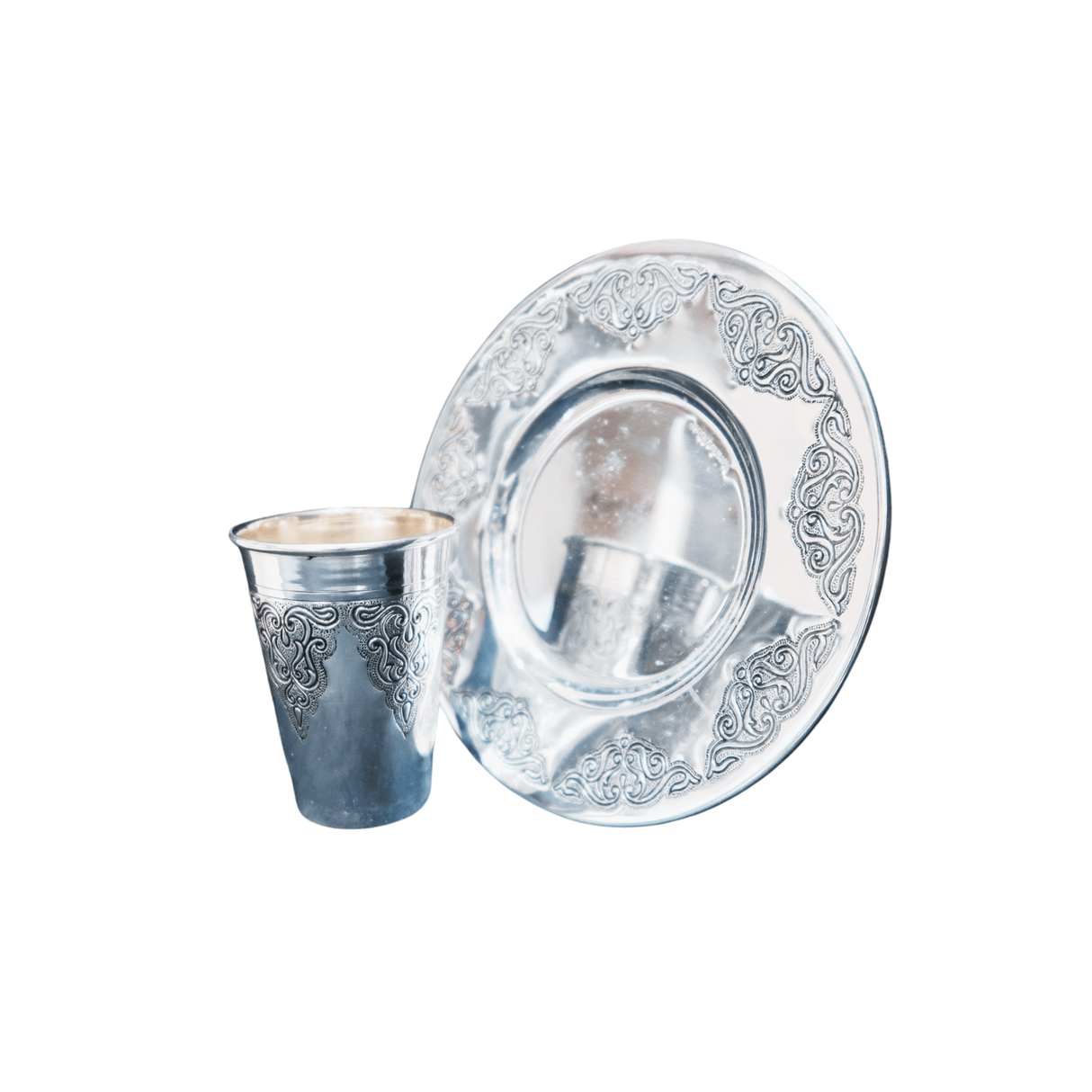 Kiddush set cup With Tray Silver Dipped