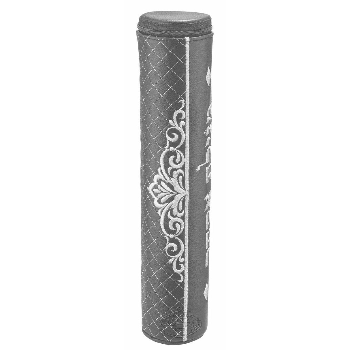 Leather Grey Megillah Tube #335, Silver Embroidery 42 CM