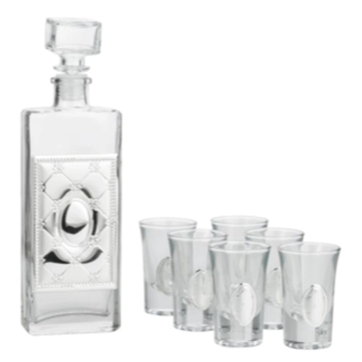 Liquer Set Bottle + 6 Cups Chess Silver