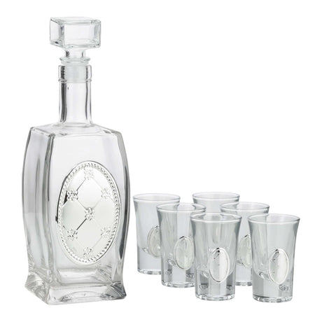 Liquor Set Bottle + 6 Cups Chess Silver