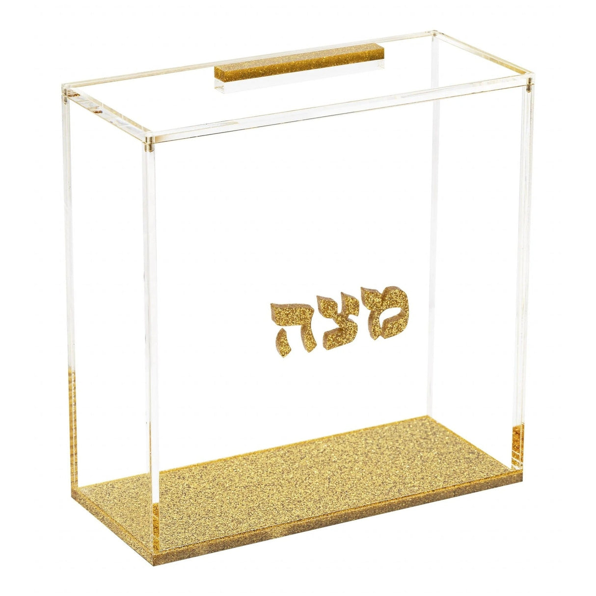 Matzah Box Acrylic With Magnetic Lid Gold Glitter