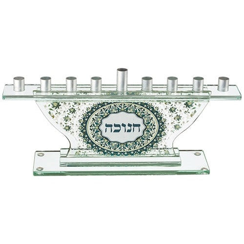 Menorah Glass Semi Round Floral Design 19.5 Cm