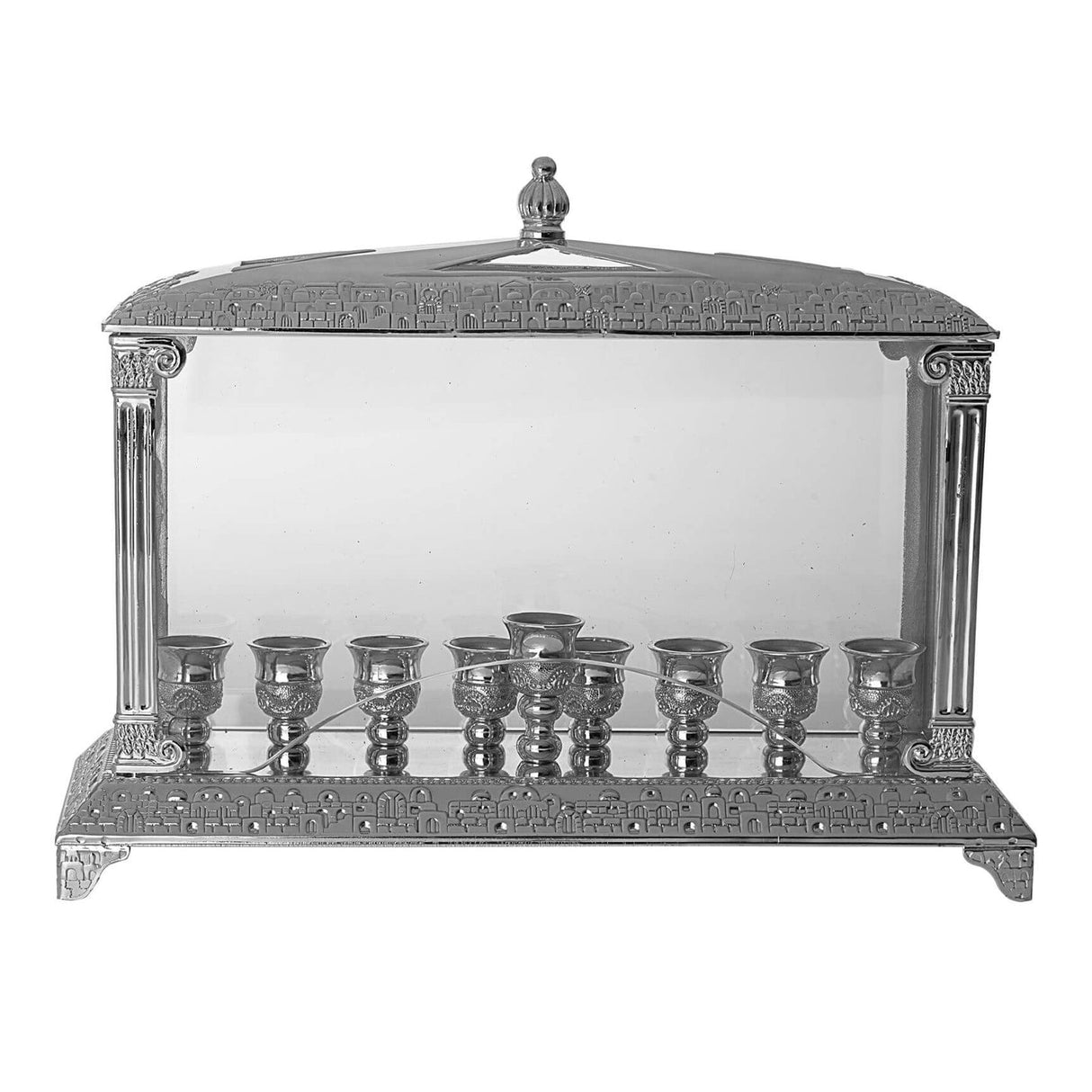 Menorah in Glass Box Silver Plated